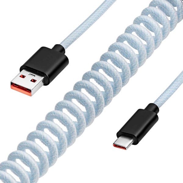 Stretch Spiral USB Aviator Cable with Braided View